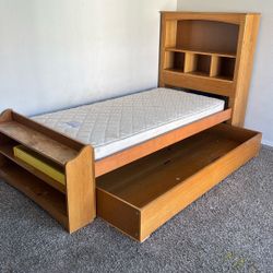 Twin Size Wooden Bed Frame With Trundle 
