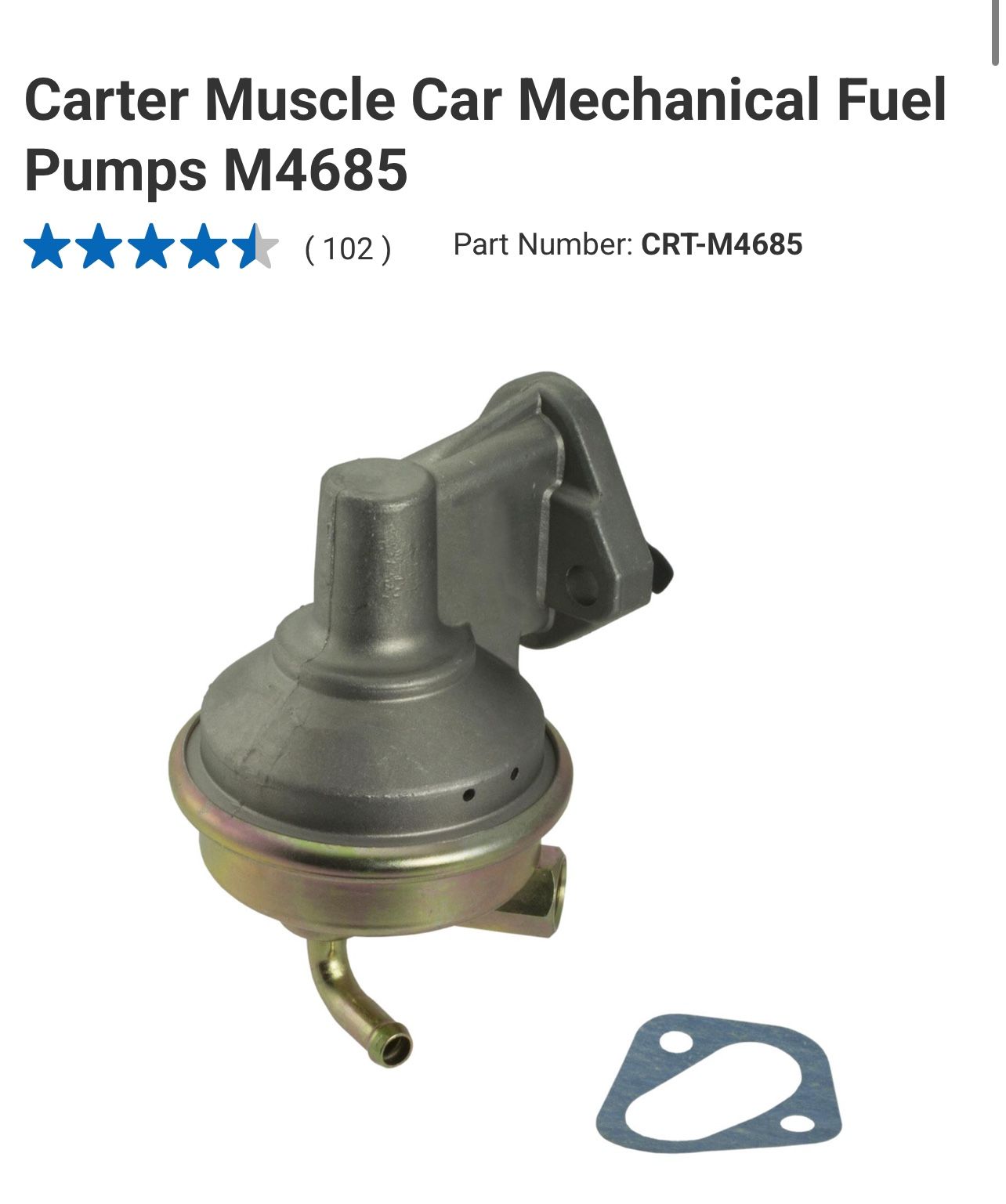 Carter Mechanical Fuel Pump M4685 Steel External 9.5 MM 40 GPH 7 PSI Threaded