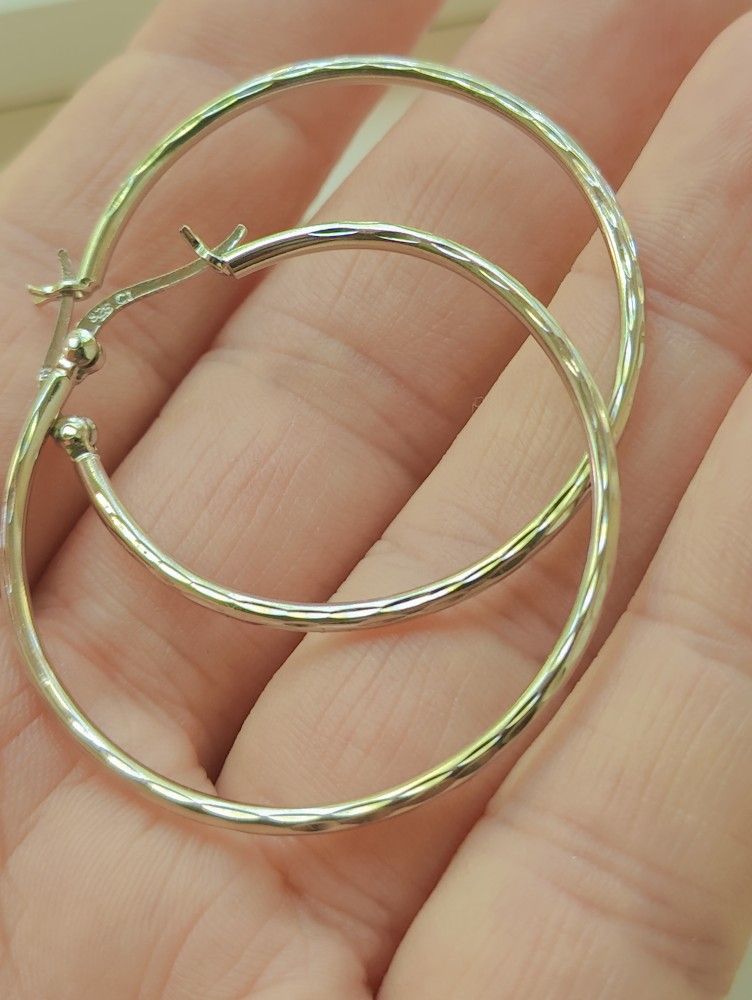 Diamond Cut Sterling Silver Hoops