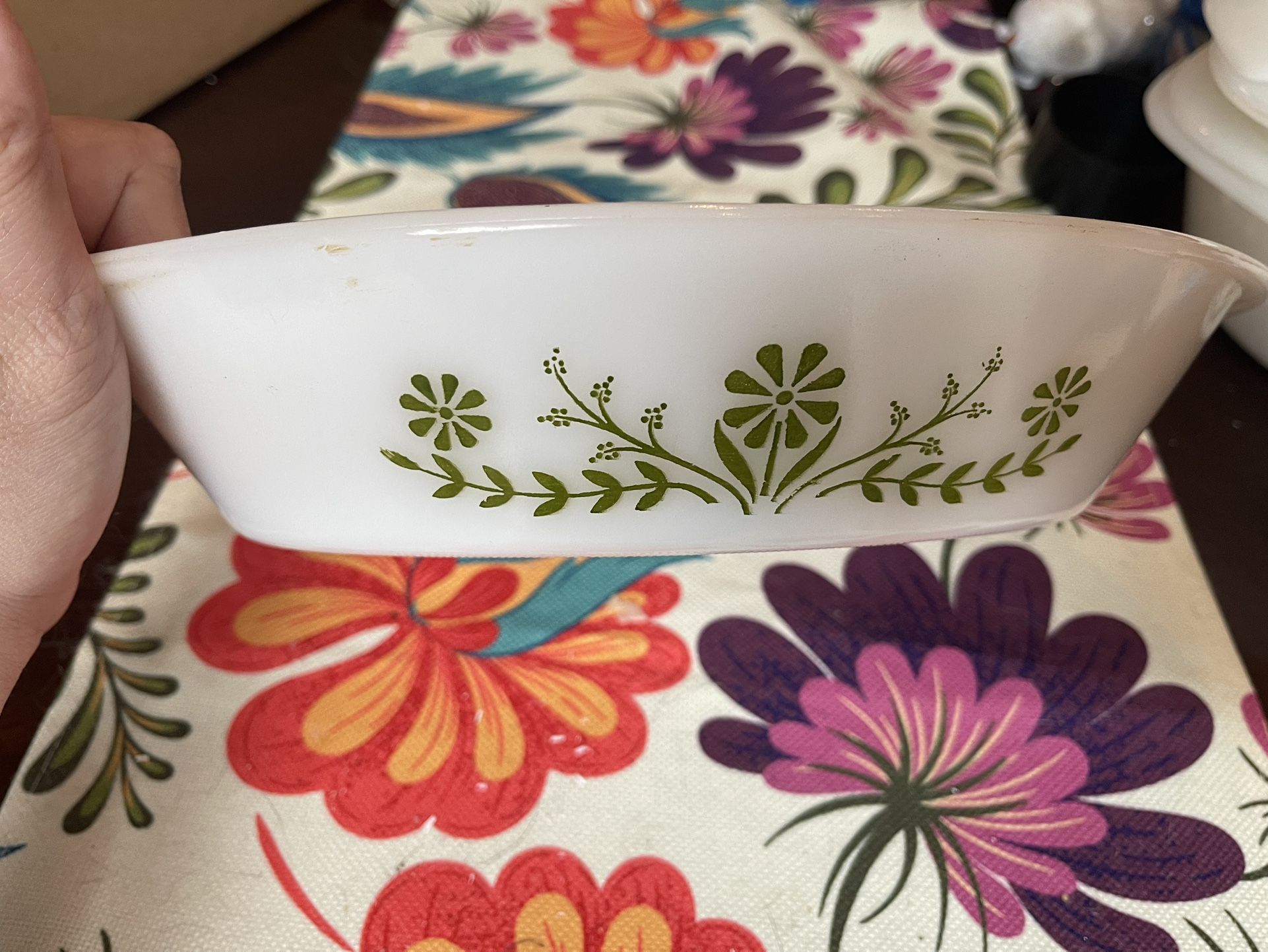 Glasbake Green Flower Vintage