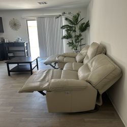 Nude Leather Recliner Sofa 
