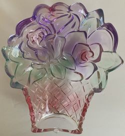 Studio Nova Glass Candy Dish Multi Colored Rose Basket Vanity Decor Spring