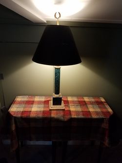 Lamp; green; 28 inches tall; sctmratch on shade; easy fix, turn to wall or color with green marker - $15