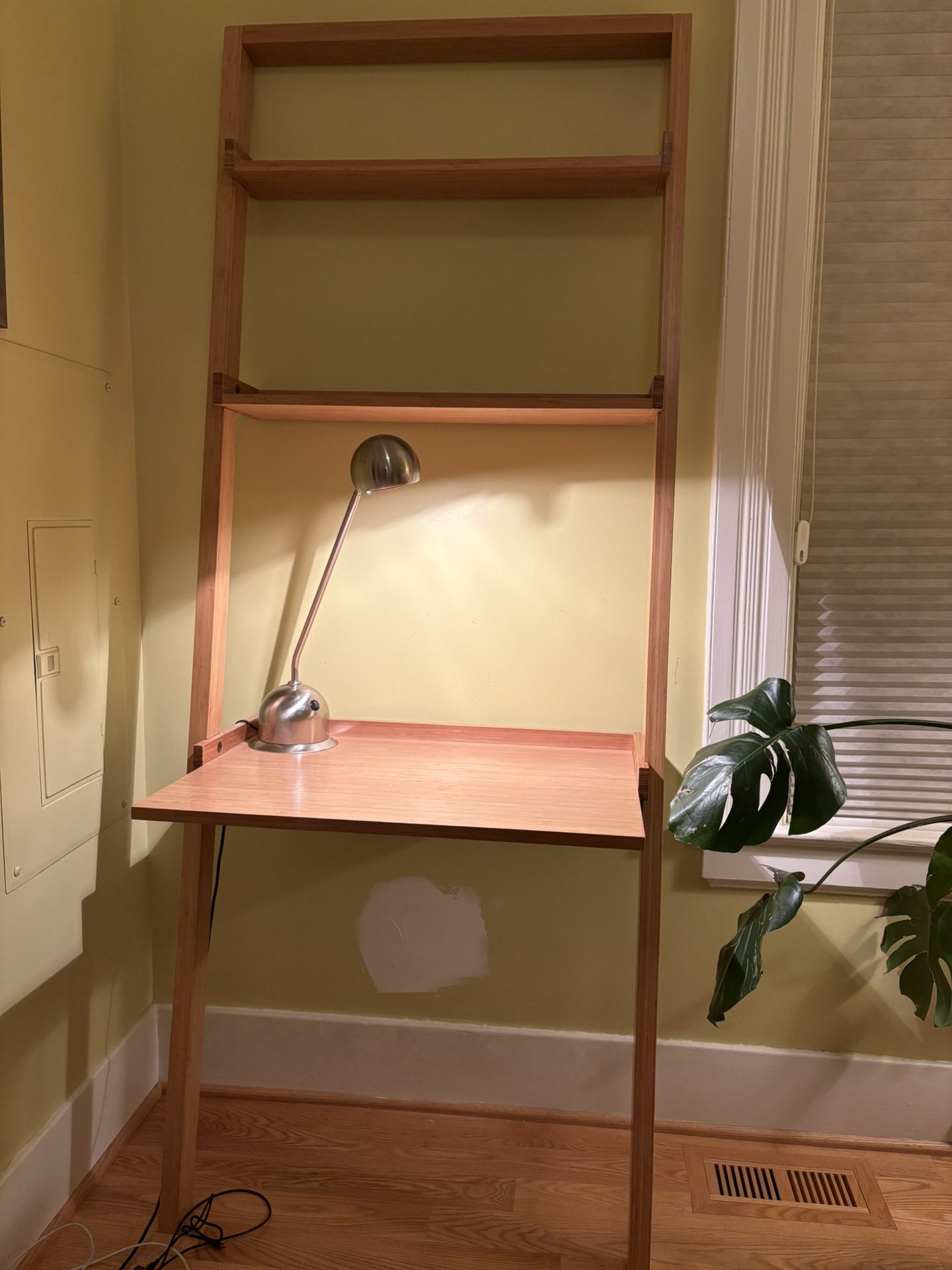 Crate And barrel Bamboo Leaning Desk And Bookshelves