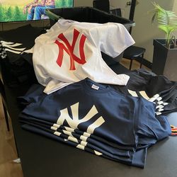 New shirts Black / Blue NY Yankees Heat pressed shirts L / XL Pro Club t-shirts