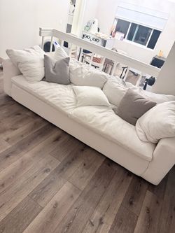 Living Spaces Utopia 96 inch large off white couch and ottoman