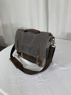 Men’s Leather Canvas Crossbody Satchel Laptop Messenger Bag