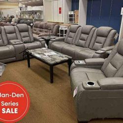 The Man-Den Gray Power Reclining Sofa And Loveseat With Recliner$10 Down Payment And Financing Available
