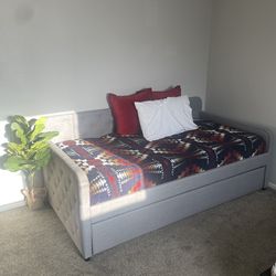 Modern Gray Upholstered Daybed w/ Trundle