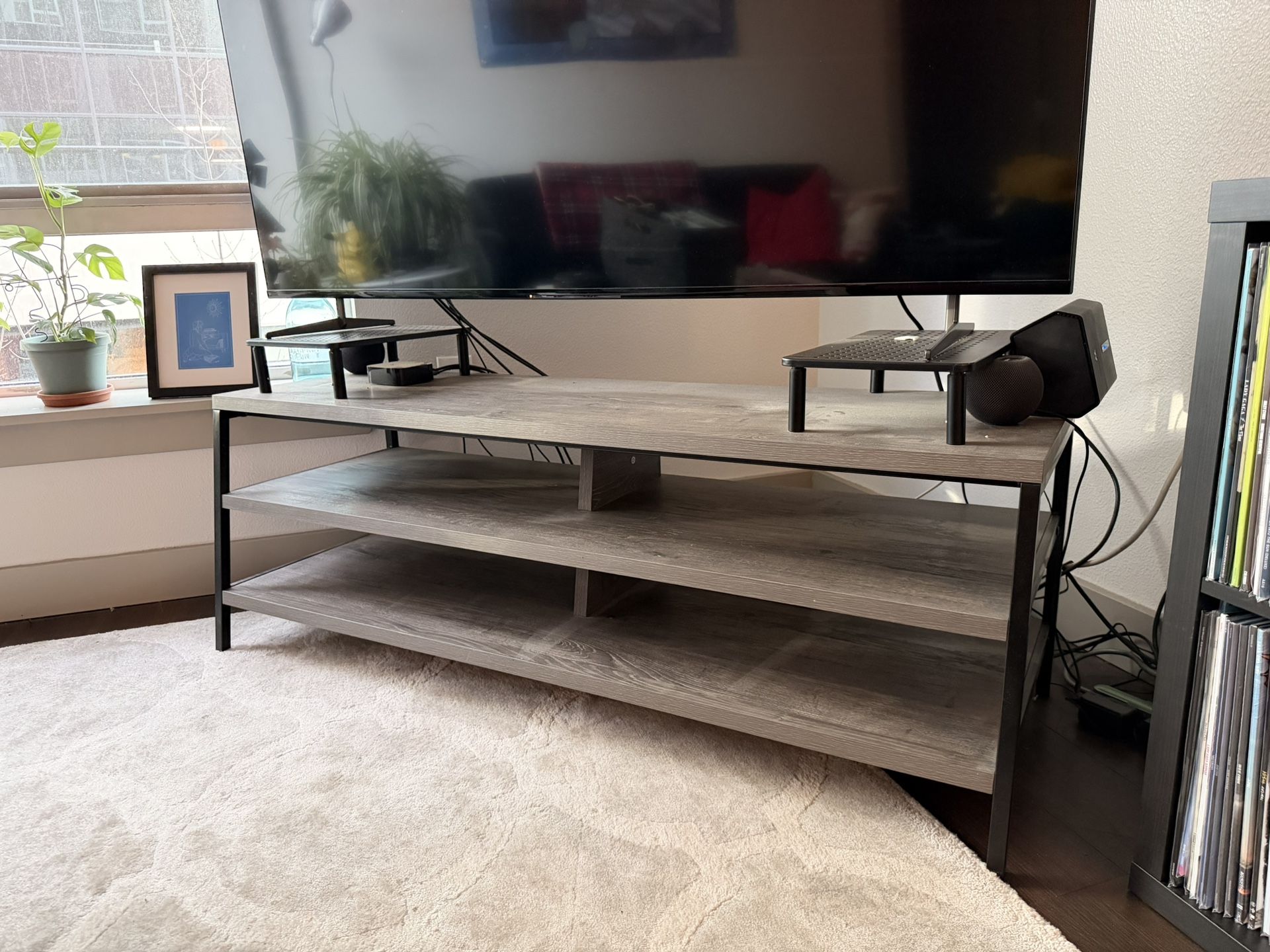 Dark Gray 3-Shelf Wood TV Stand
