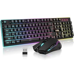 RedThunder K10 Wireless Gaming Keyboard and Mouse Combo, LED Backlit Rechargeabl