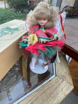 Porcelain Christmas Fairy Doll with Stand little boy and Jesus