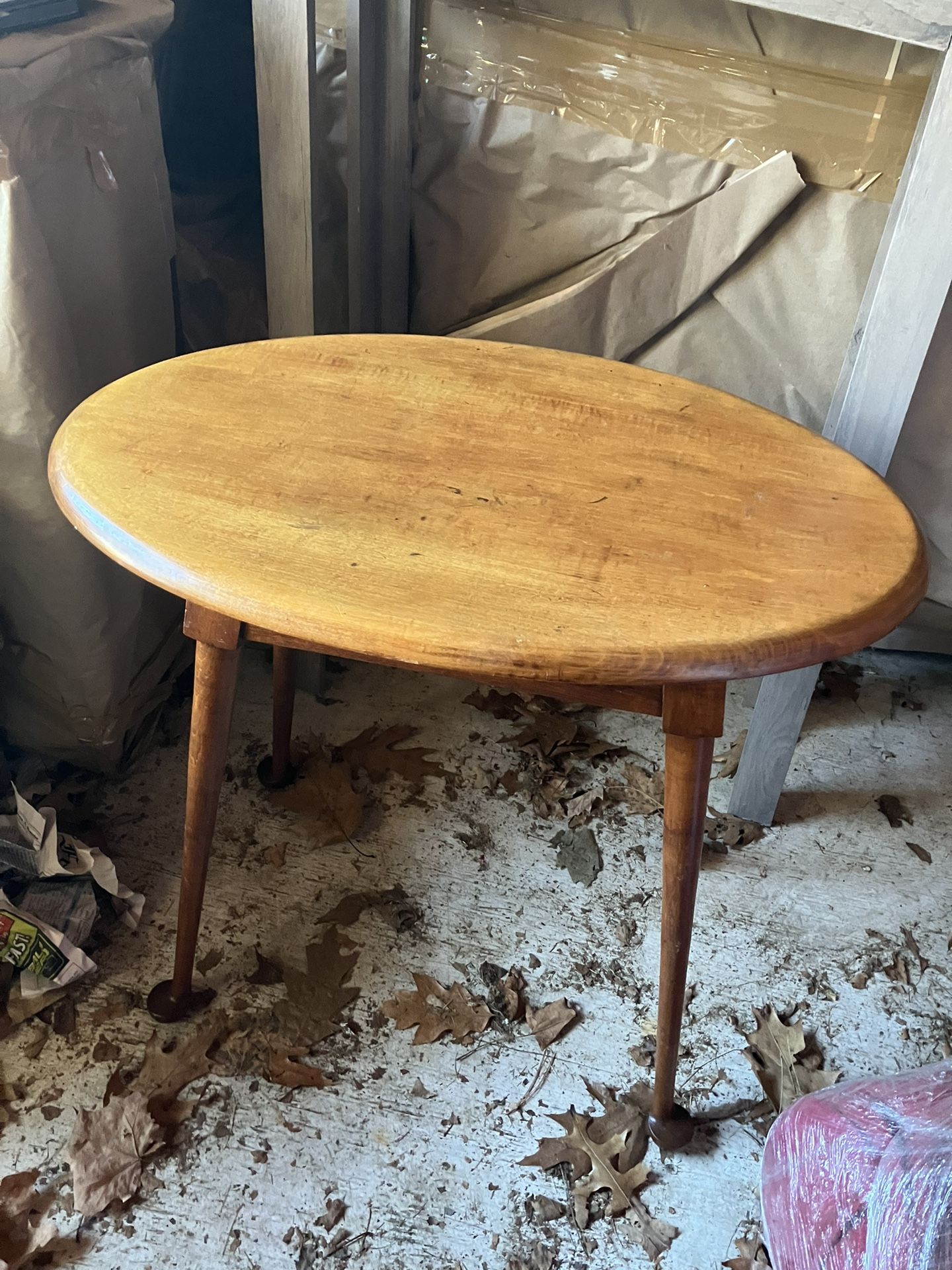 Old Wooden Oval Side Table 