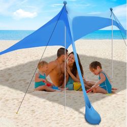 Beach Canopy Tent Sun Shade with UPF 50+ UV Protection, Beach Tent Sun Shelter with Sandbags, Poles and Ground Pegs and Anti-Wind Ropes for Outdoor, C
