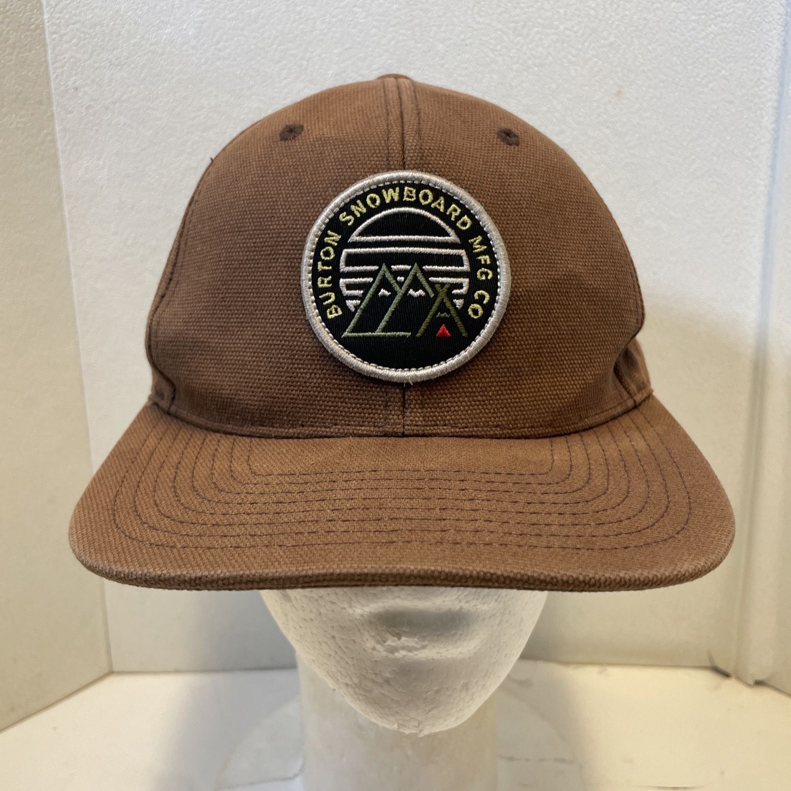 BURTON SNOWBOARD MFG CO PATCH SnapBack Hat Cap SNOWBOARDS - BROWN DENIM - RARE