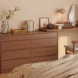 Brandnew wood dresser with six drawers, two jewelry compartment and one chair