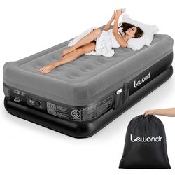 Twin Air Mattress with Built in Pump,16" Deluxe Blow Up Mattress, Adjustable Self Inflating Air Mattress, 2Min Fast Inflatable Mattress for Camping, H