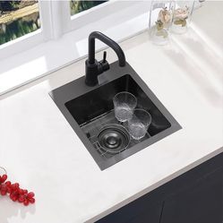 VESLA HOME Black Bar Sink Drop in, 15 x 17 Inch Topmount RV Small Kitchen Sink 17BW $60