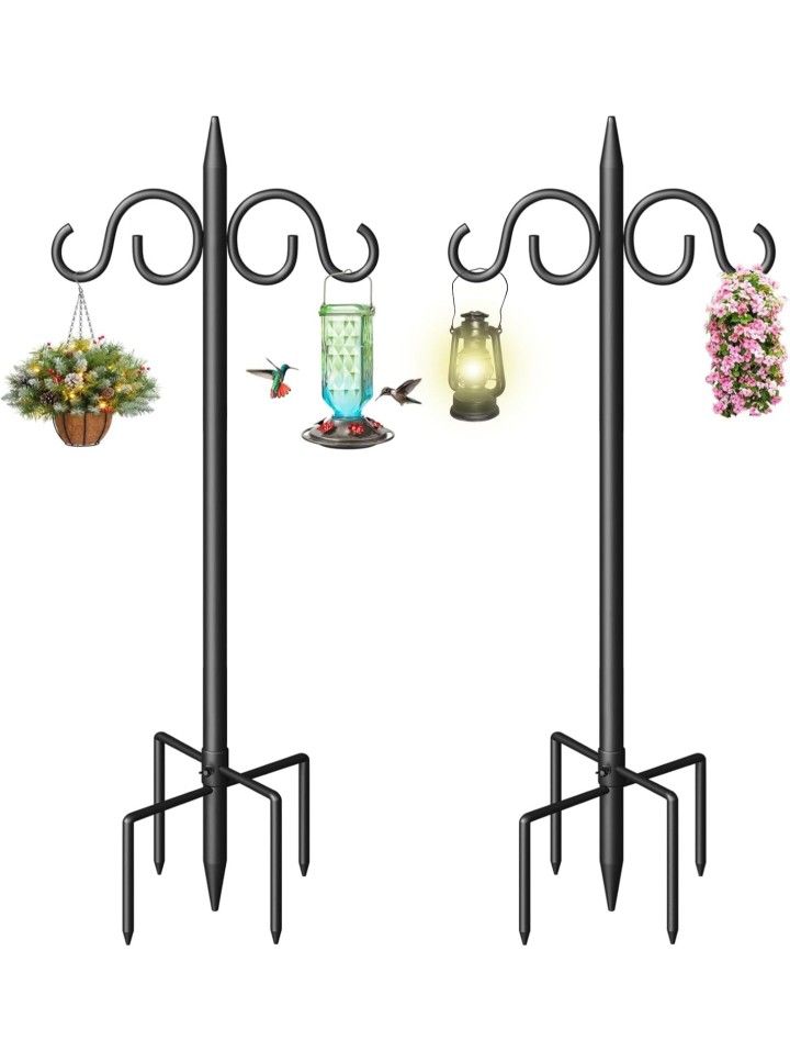 Double Shepherds Hooks for Outdoor, 108 Inch Heavy Duty Bird Feeder Pole with 5 Prongs Base, Adjustable Shepherds Hook for Bird Feeder, Garden, Weddin