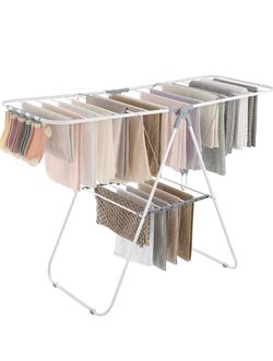 SONGMICS Clothes Drying Rack, with Sock Clips, Metal Laundry Rack, Foldable