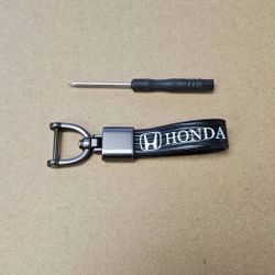 Brand New Honda Black Leather Strap Keychain Keyring