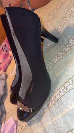 Black Stiletto Heels with Silver Buckle