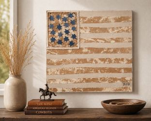 One-of-a-Kind Reclaimed Denim Flag Wall Art