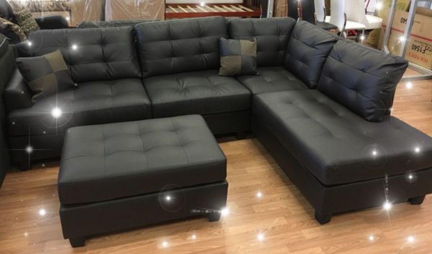 Brand New Brown Faux Leather Sectional Sofa +Ottoman (New In Box) 