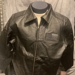 Men’s Genuine Leather Jacket With Tactical Flag Patch   Large