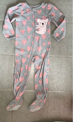 4T Gray Fleece Pajamas with Pink Hearts and Koala