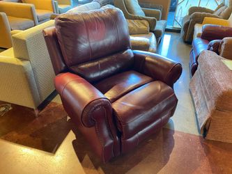 Power Reclining Red Leather Chair with Nailhead Detail