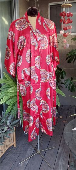 Long Satin Kimono Robe w/ Satin Purse