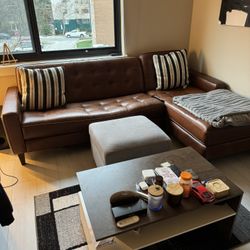 Leather Couch - Urgent Sale!! Including coffee table and carpet