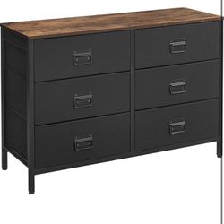 SONGMICS Dresser for Bedroom, Storage Organizer Unit with 6 Fabric Drawers, Steel Frame, for -Living -Room, Entryway, 6 drawers Brown + Black