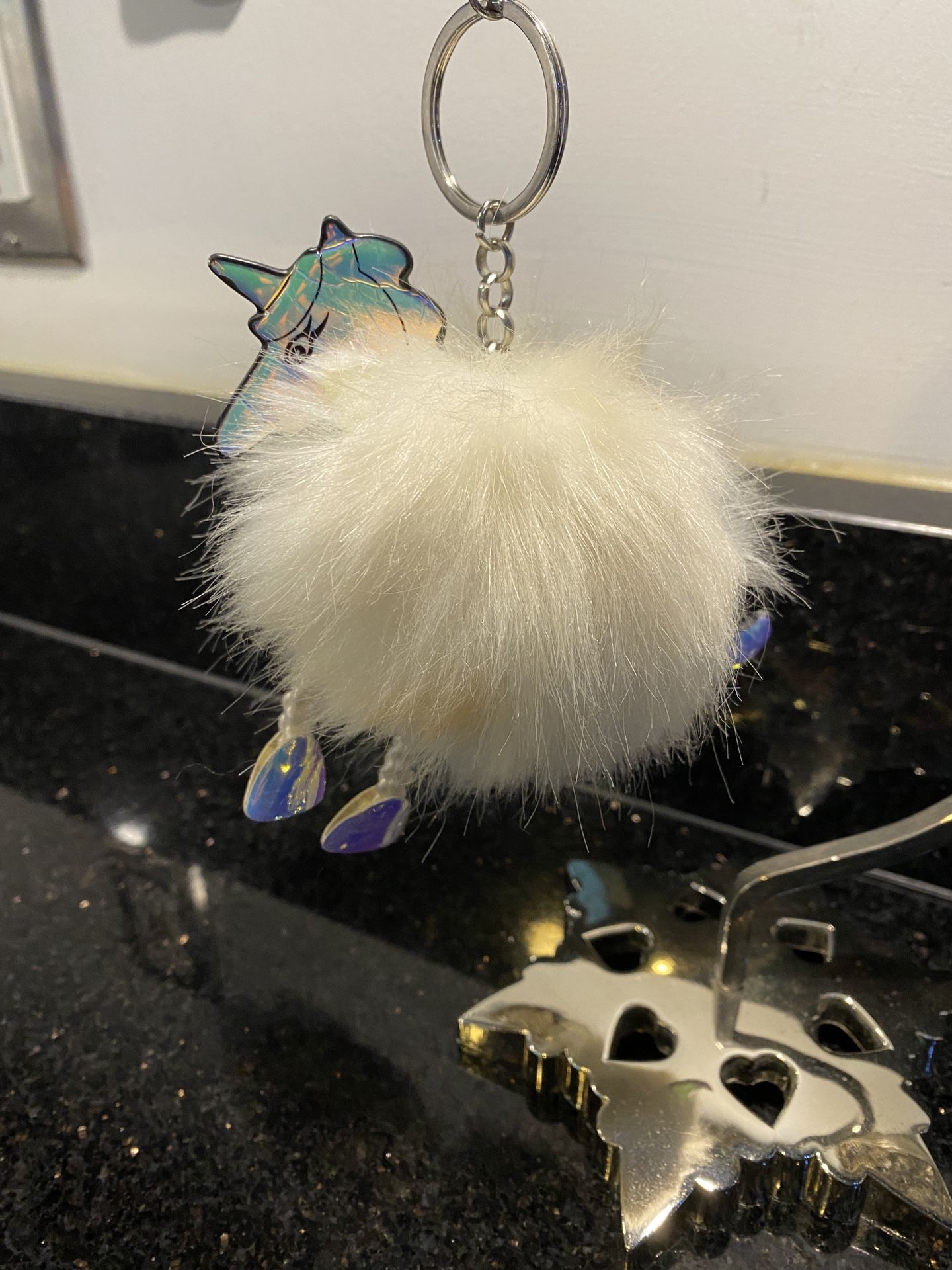 Pom Pom Unicorn Keychain Purse Charm White