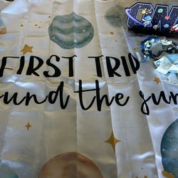 Backdrop, highchair banner, one sign