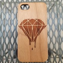 Diamond Dripping design laser engraved wood case for iPhone and Samsung Galaxy