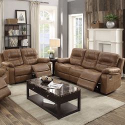 2 Piece Manual Recliner Sofa Loveseat In Brown Brand New In Box Firm Price $960