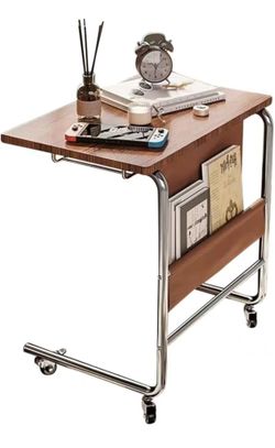 Brand new! C Shaped End Table Side Table with Wheels C Shape for Couch, Sofa with PU Storage Bag Laptop Recliner Tables for Living Room Bedroom (Brown