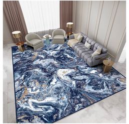 Large blue and gold Marble Area Rug