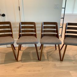 Walnut And Grey Cushioned Chairs (4)