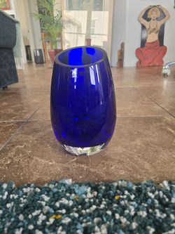 Vintage Magnor Norway Cobalt Blue Art Glass Vase - Handmade Scandinavian Mid Century Modern Decor