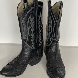 Vintage Remington El Paso Western Cowboy Boots Black Leather Snakeskin USA