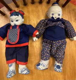 Thailand porcelains doll in thai customs 11” tall on price for 2