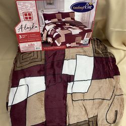 Burgundy Sherpa Blanket W/ Pillow Shams