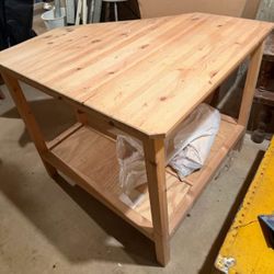 IKEA Bialitt 35” Square Solid Wood Corner Table with Lower Shelf Computer Desk Garage Tools Crafts Workshop Tool Room
