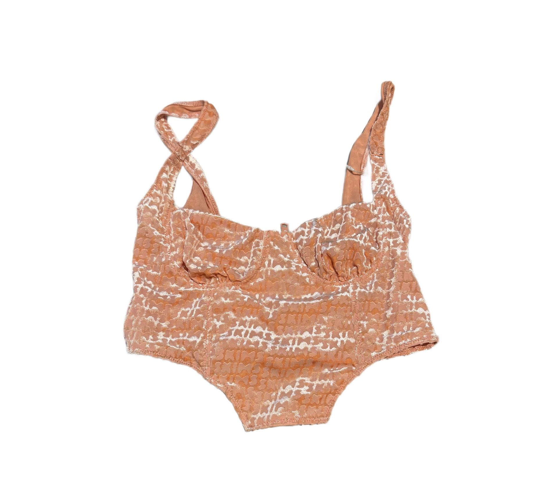 SKIMS Size Small Logo Velvet Zipper Corset Crop Top PEACH NWT