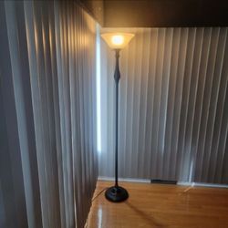 6 And 1/2 Ft Tall Metal Floor Post Lamp With Glass Top. Brown And Black In Color