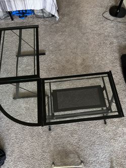 L shape glass computer desk