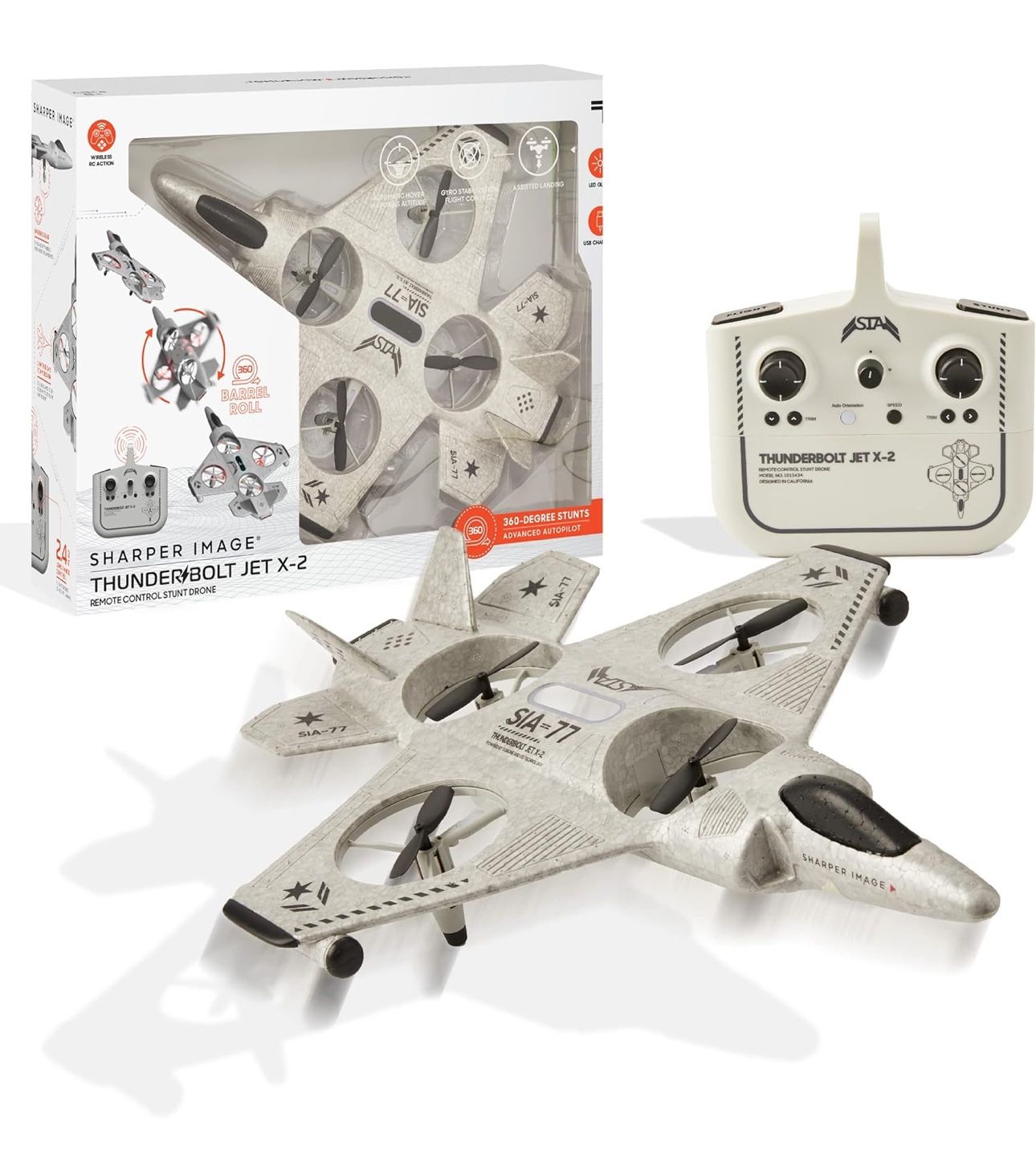 Sharper Image 1015434 Toy RC Thunderbolt Jet X-2 Stunt Drone with 2.4GHz Long